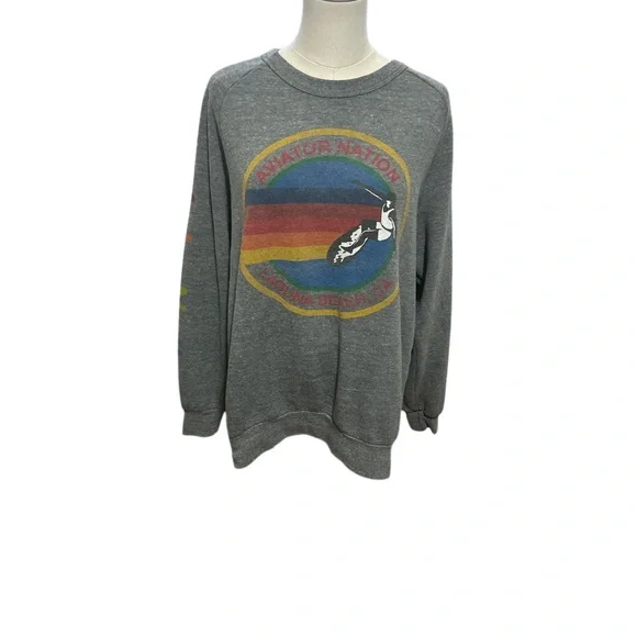 Aviator Nation Laguna Beach Rainbow Logo Sweatshirt Gray Size Large Pullover - Picture 2 of 7